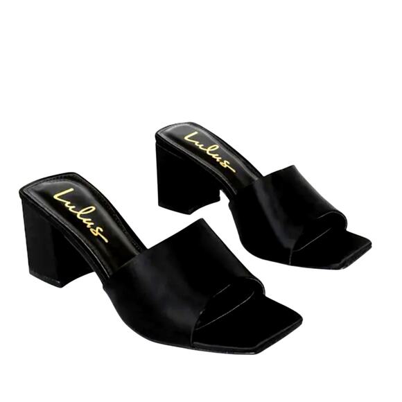 Lulus Yarie Black Satin Block Heel Sandals | Size 9 | New in Box - Picture 4 of 4